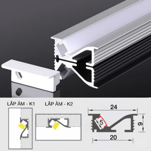 thanh nhôm hắt chéo chống lóa lắp âm